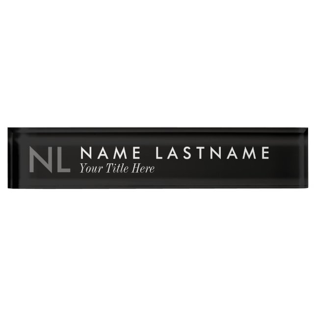 Modern Minimalist Monogram Black Desk Nameplate (Front)