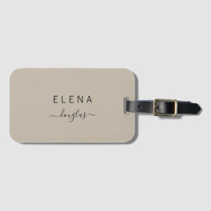 Modern Minimalist Monogram Brown Neutral Luggage Tag