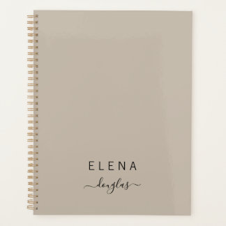 Modern Minimalist Monogram Brown Neutral Script Planner
