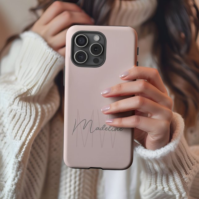 Modern Minimalist Monogram Case-Mate iPhone Case (Modern Minimal Custom Monogram Blush Pink iPhone 16 Case by MINTIC DESIGN STUDIO)