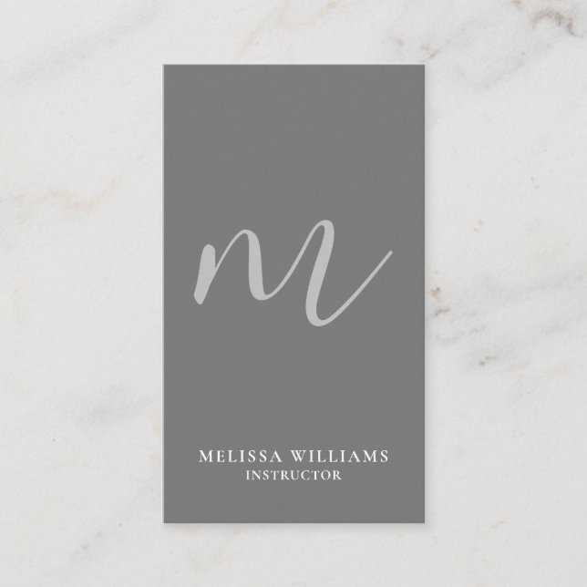 Modern Minimalist Monogram Clean Grey Vertical Business Card (Front)