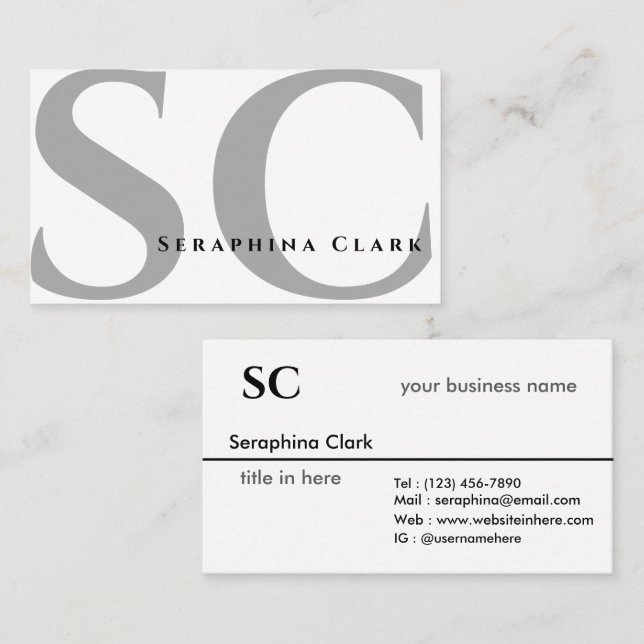 Modern Minimalist Monogram Clean Professionalism Business Card (Front/Back)