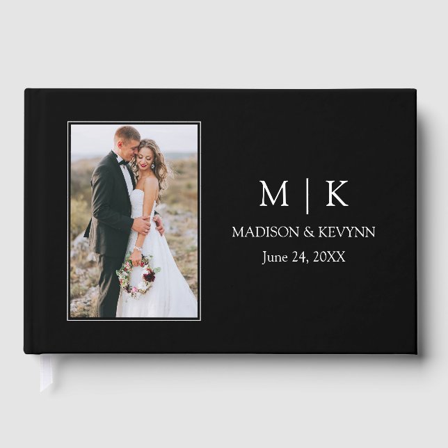 Modern Minimalist Monogram Couple Photo Wedding Guest Book (Front)