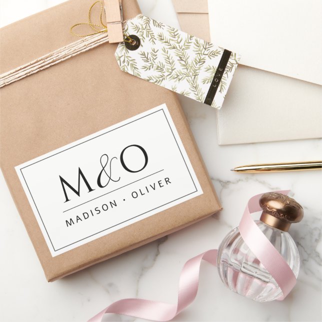 Modern Minimalist Monogram Couple  Rectangular Sticker (Gifting)