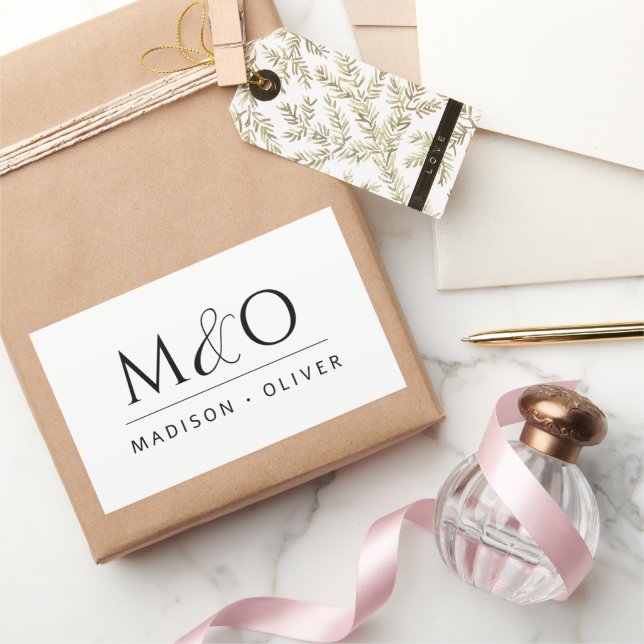 Modern Minimalist Monogram Couple  Rectangular Sticker (Gifting)