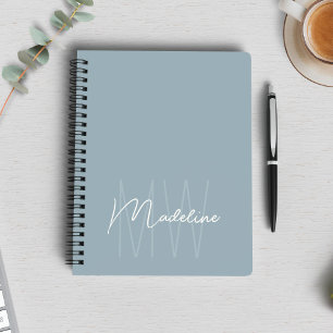 Modern Minimalist Monogram Dusty Blue Notebook