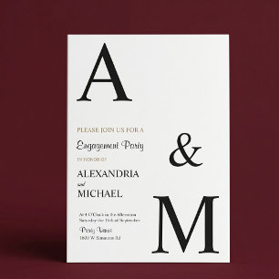 Modern Minimalist Monogram Engagement Party Invitation