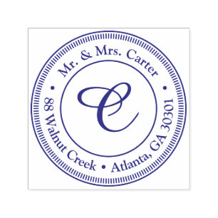 Modern Minimalist Monogram Family Name Rubber Self-inking Stamp