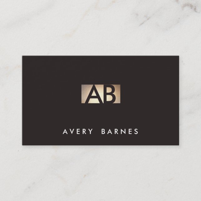 Modern Minimalist Monogram Gold and Black Business Card (Front)