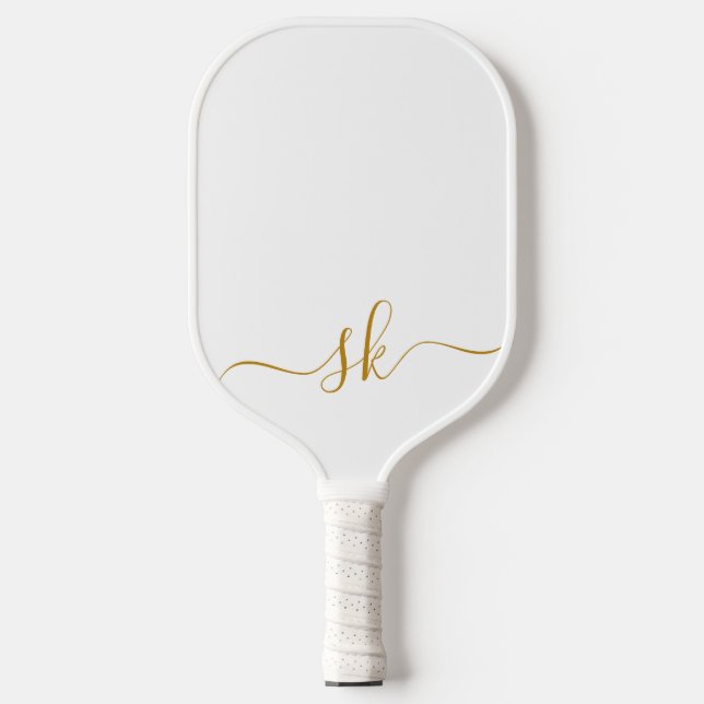 Modern Minimalist Monogram Gold Script Custom Pickleball Paddle (Front)