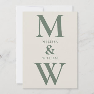 Modern Minimalist Monogram Green Champagne Wedding Invitation