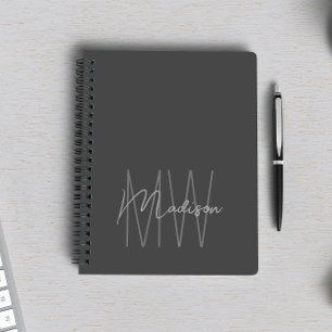 Modern Minimalist Monogram Grey Notebook