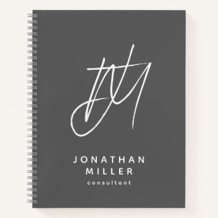 Modern Minimalist Monogram Grey Notebook