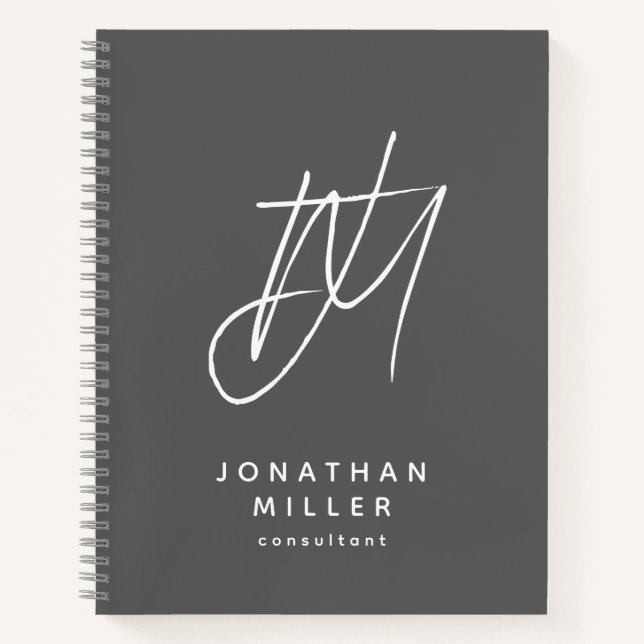 Modern Minimalist Monogram Grey Notebook (Front)