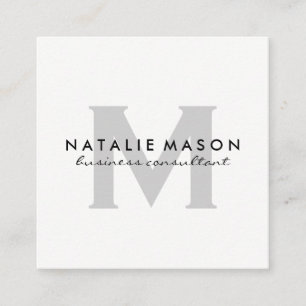Modern Minimalist Monogram Grey on White Square Business Card