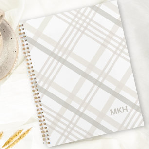 Modern Minimalist Monogram Initial Elegant Plaid Planner