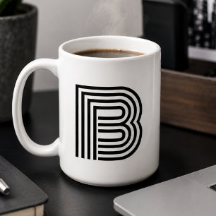 Modern Minimalist Monogram Initial Letter Black Coffee Mug