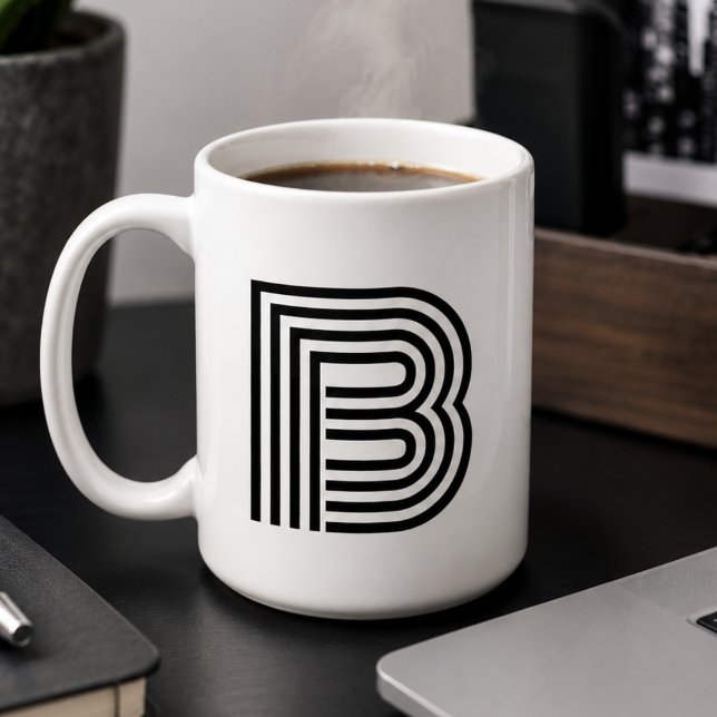 Modern Minimalist Monogram Initial Letter Black Coffee Mug (Creator Uploaded)