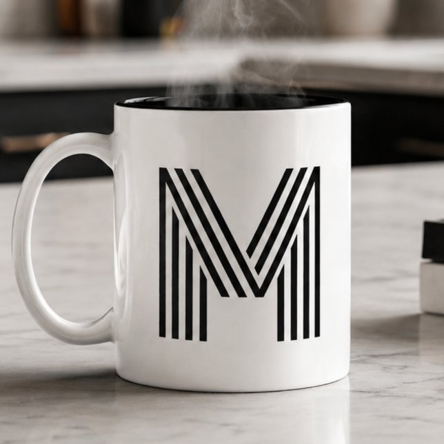 Modern Minimalist Monogram Initial Letter Black Two-Tone Coffee Mug (Creator Uploaded)