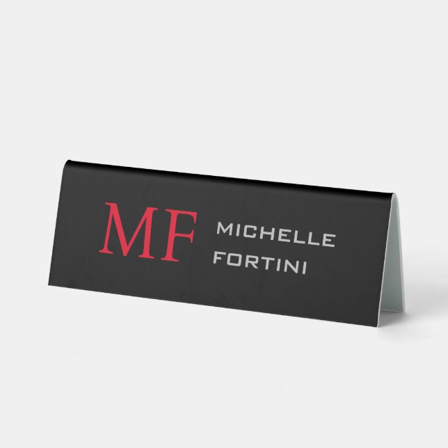 Modern Minimalist Monogram Initial Plain Red Black (Front)