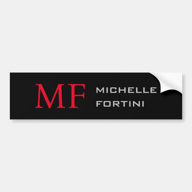 Modern Minimalist Monogram Initial Plain Red Black Bumper Sticker (Front)