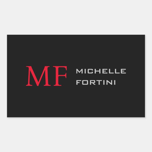 Modern Minimalist Monogram Initial Plain Red Black Rectangular Sticker (Front)