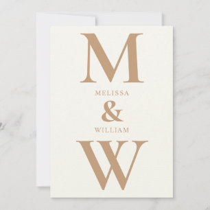 Modern Minimalist Monogram Ivory Tan Wedding Invitation