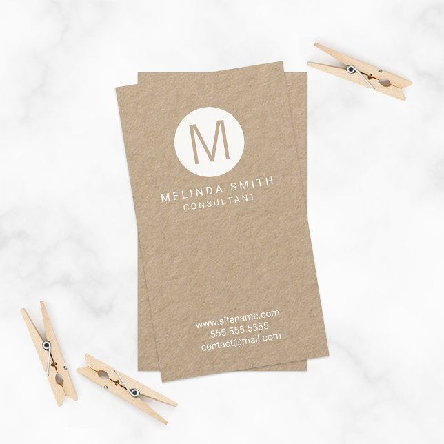 Modern Minimalist Monogram Kraft Paper Business Card (Creator Uploaded)