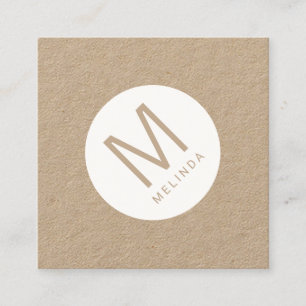 Modern Minimalist Monogram Kraft Paper Square Business Card