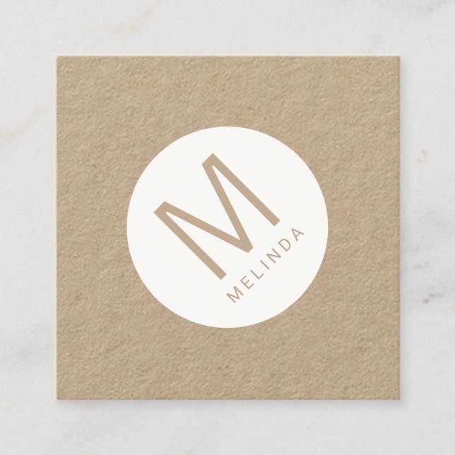 Modern Minimalist Monogram Kraft Paper Square Business Card (Front)