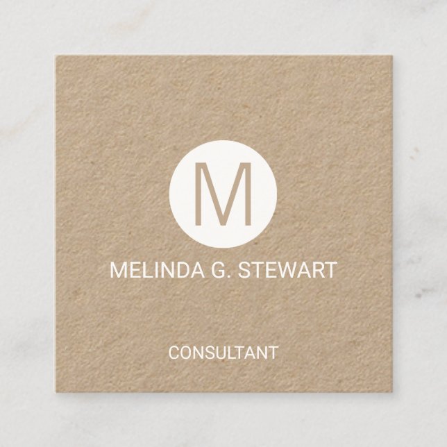 Modern Minimalist Monogram Kraft Paper Square Business Card (Front)