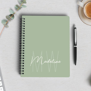 Modern Minimalist Monogram Light Sage Green Notebook