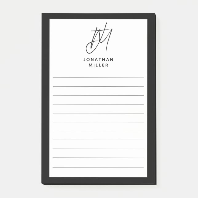 Modern Minimalist Monogram Lined Post-it Notes (Front)