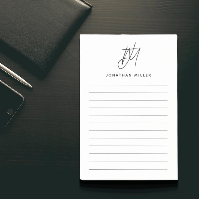 Modern Minimalist Monogram Lined Post-it Notes (Creator Uploaded)