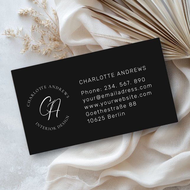 Modern, minimalist, monogram, logo, circle, black business card (Modern, minimalist, monogram, logo, circle, black business card)