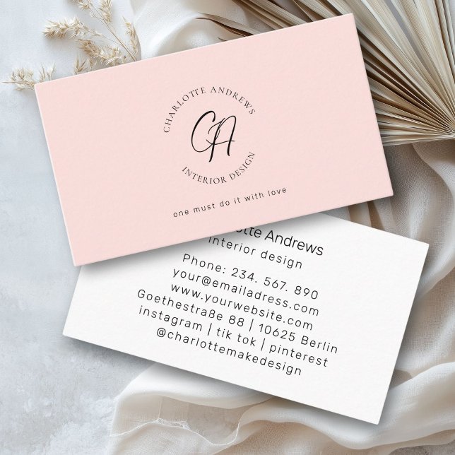 Modern, minimalist, monogram, logo, circle, blush business card (Modern, minimalist, monogram, logo, circle, blush business card)