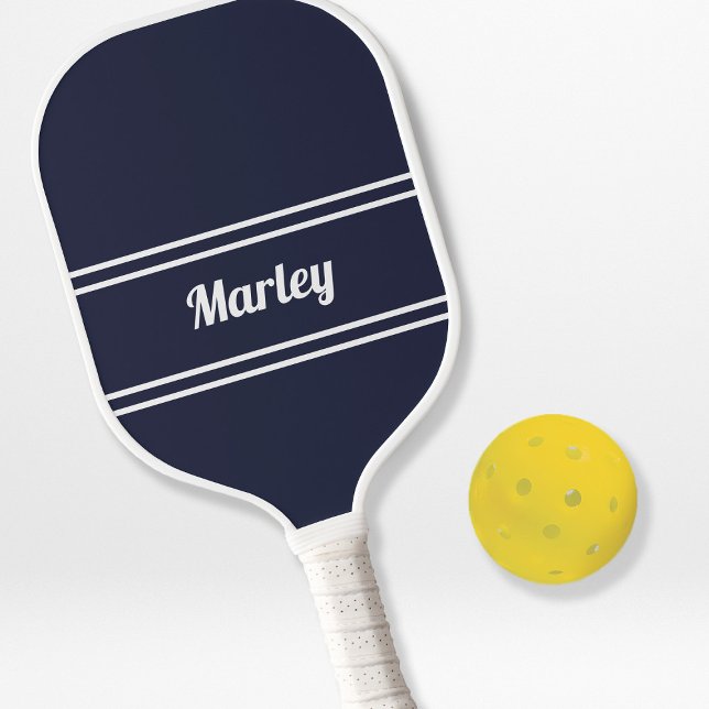 Modern Minimalist Monogram Name Blue White Sports Pickleball Paddle (Creator Uploaded)