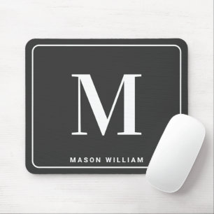 Modern Minimalist Monogram & Name - Charcoal Grey Mouse Mat