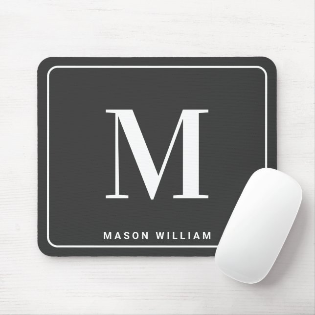 Modern Minimalist Monogram & Name - Charcoal Grey Mouse Mat (With Mouse)