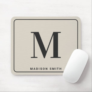 Modern Minimalist Monogram & Name - Stylish Beige Mouse Mat