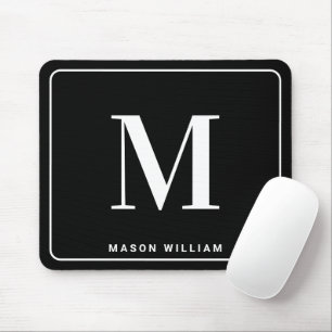 Modern Minimalist Monogram & Name - Stylish Black Mouse Mat
