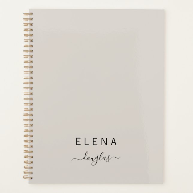 Modern Minimalist Monogram Neutral Script Planner (Front)