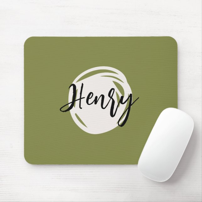 Modern minimalist Monogram Olive green Abstract Mouse Mat (With Mouse)