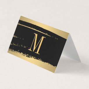Modern Minimalist Monogram on Black/Gold Brushed Business Card