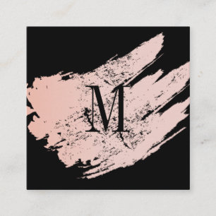 Modern Minimalist Monogram on Black/Pink Brushed Square Business Card