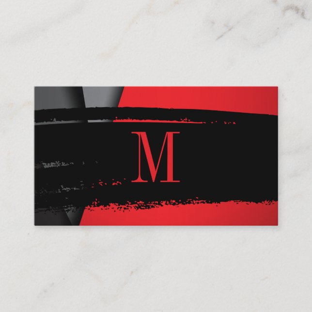 Modern Minimalist Monogram on Black/Red Brushed Business Card (Front)
