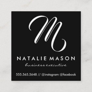 Modern Minimalist Monogram on Black Square Business Card