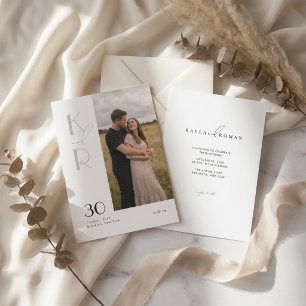 Modern Minimalist Monogram One Photo Wedding Invitation
