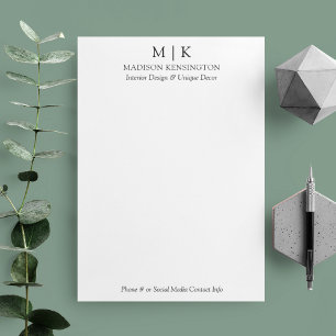 Modern Minimalist Monogram or Add Logo Business Custom Letterhead