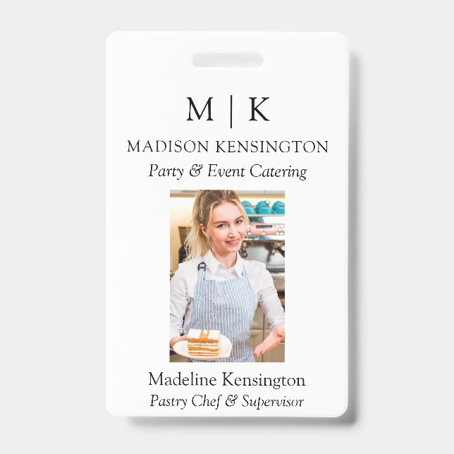 Modern Minimalist Monogram or Add Logo Business ID Badge (Front)